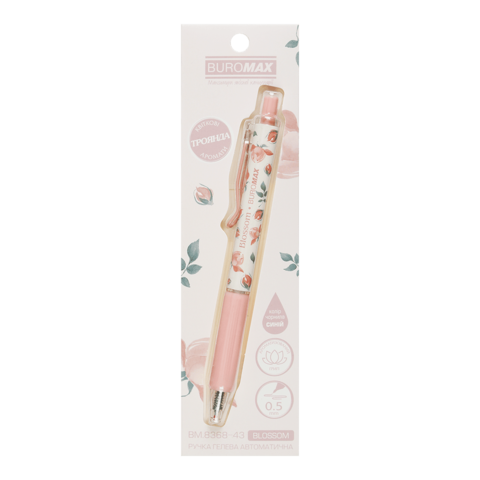 Ручка гелева автоматична BLOSSOM, 0.5 мм, ароматний грип, Троянда, сині чорнила, в блістері, BM.8368-43 BUROMAX